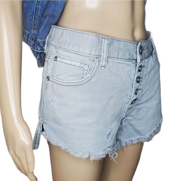 Free People Rugged Ripped Denim Shark Bite Shorts - Picture 6 of 13